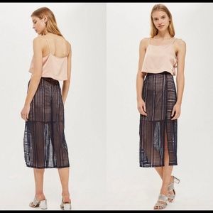 Topshop geometric crochet navy blue skirt sz 4